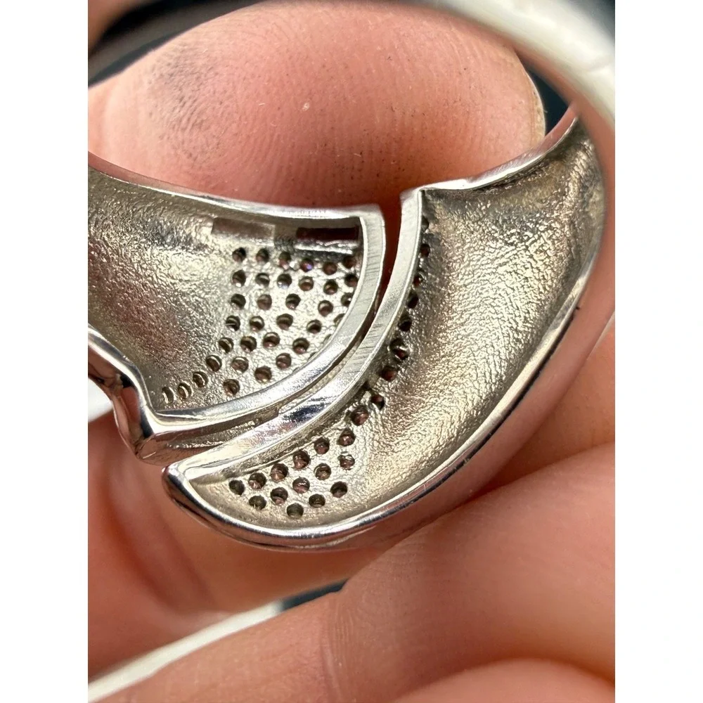 Vintage Silver Tone Ring Rhinestone Cocktail Chunky Size 8